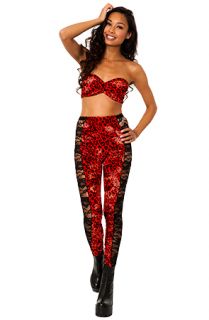 MARIALIA Lace Panel Red Cheetah Leggings