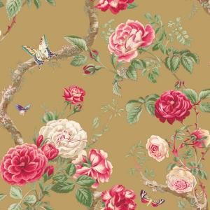 The Wallpaper Company 56 sq. ft. Gold Large Rose and Vine Wallpaper WC1283566