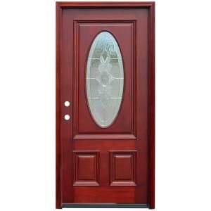 Pacific Entries Traditional 3/4 Oval Stained Mahogany Wood Entry Door M64STMR