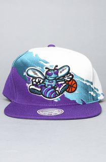 Mitchell & Ness The Charlotte Hornets Paintbrush Snapback Hat in Purple Teal