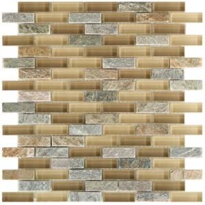 Merola Tile Tessera Subway Suffolk 11 3/4 in. x 12 in. x 8 mm Stone and Glass Mosaic Wall Tile GDMTSWS