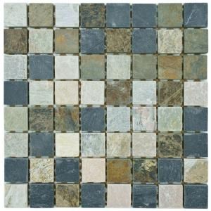 Merola Tile Crag Square Multi Grey 11 3/4 in. x 11 3/4 in. x 9 mm Slate Mosaic Floor and Wall Tile GDXCSQMG