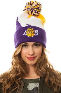 Mitchell & Ness Beanie The Lakers Paintbrush Pom in Purple, Gold, and White