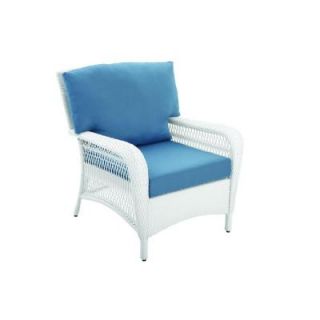 Martha Stewart Living Charlottetown White All Weather Wicker Patio Lounge Chair with Washed Blue Cushion 65 619556/1