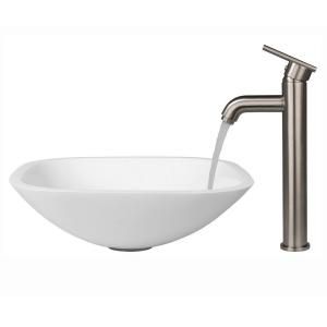 Vigo Square Shaped Phoenix Stone Glass Vessel Sink in White with Faucet in Brushed Nickel VGT207