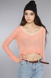 Free People The Striped Swit Cropped Long Sleeve Top in Papaya