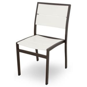 Trex Outdoor Furniture Surf City Textured Bronze Patio Dining Side Chair with Classic White Slats TXA110 16CW