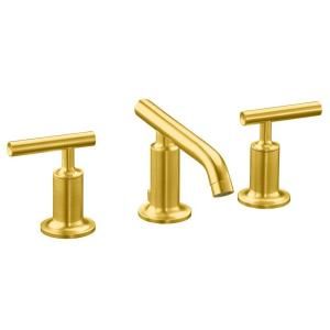 KOHLER Purist 8 in. Widespread 2 Handle Low Arc Bathroom Faucet in Vibrant Moderne Brushed Gold with Low Cross Handles K 14410 3 BGD