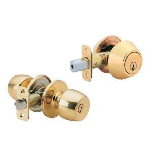 Defiant Brandywine Polished Brass Entry Knob and Double Cylinder Deadbolt Combo B87L2