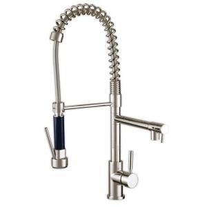 Whitehaus Jem Collection Single Handle Commercial Pull Down Sprayer Kitchen Faucet in Brushed Nickel WH2070028 BN