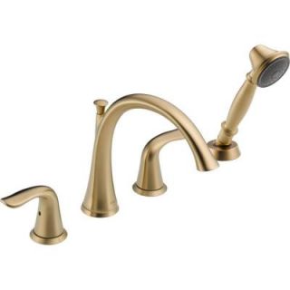 Delta Lahara 2 Handle Deck Mount Roman Tub and Shower Faucet Trim Kit Only in Champagne Bronze (Valve Not Included) T4738 CZ