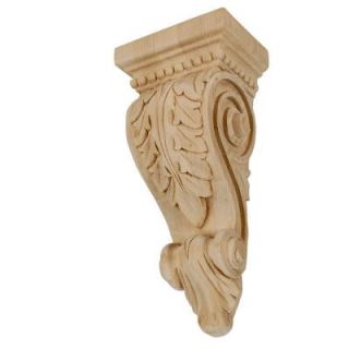 American Pro Decor 14 5/8 in. x 6 3/8 in. x 4 5/8 in. Unfinished X Large Hand Carved North American Solid Alder Acanthus Leaf Wood Corbel 5APD10523