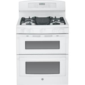 GE Profile 6.8 cu. ft. Double Oven Gas Range with Self Cleaning Convection Lower Oven in White PGB950DEFWW
