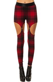 Widow Legging Exclusive Cutout Garter Ponte in Black and Red Plaid
