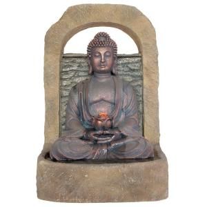 Kelkay 19 in. W x 17 in. D x 27 in. H Buddha with Lotus Flower Fountain with LED Lights DISCONTINUED F4710L