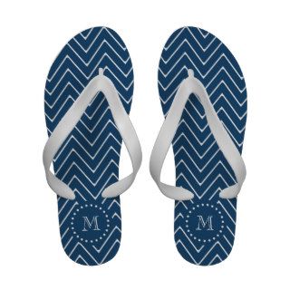 Navy Blue and White Chevron Pattern, Your Monogram Flip Flops