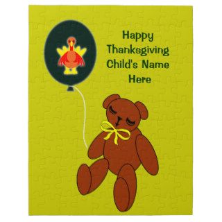 Thanksgiving Puzzle Teddy Bear w Turkey Balloon