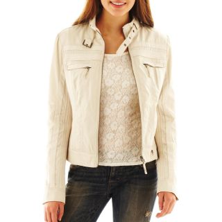 Faux Leather Jacket, White, Womens