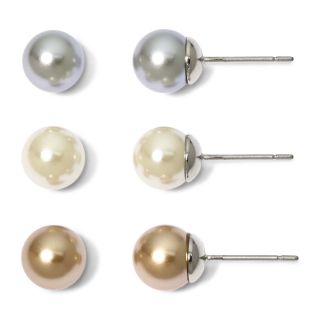 Vieste 3 pr. Silver Tone Pearlized Glass Bead Earrings