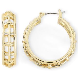 LIZ CLAIBORNE Textured Gold Tone Hoop Earrings