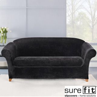 Sure Fit Stretch Plush Black Sofa Slipcover
