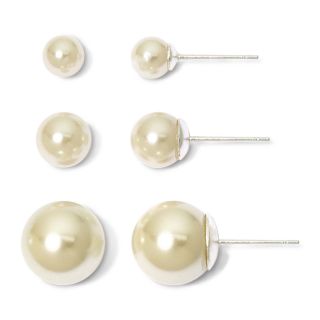 Vieste Silver Tone 3 pr. Pearlized Glass Bead Earrings, White