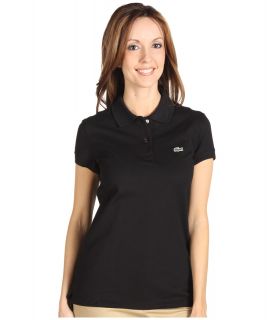 Lacoste S/S 2 Button Stretch Pique Polo Womens Short Sleeve Pullover (Black)