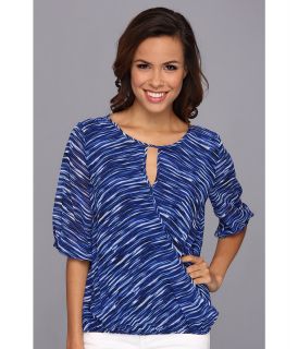 Vince Camuto Elbow Sleeve Wrap Front River Ripple Blouse Womens Blouse (Blue)