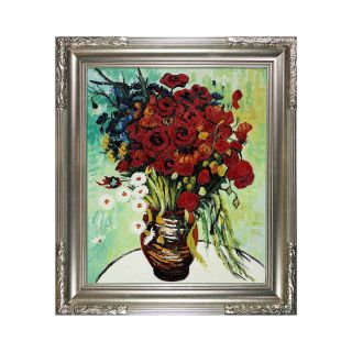 Vase with Daisies and Poppies Framed Canvas Wall Art