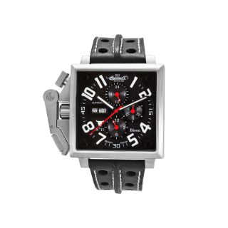 INGERSOLL Bison Mens Square Automatic Leather Strap Watch, Black
