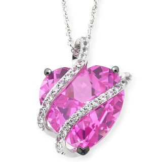 Lab Created Pink & White Sapphire Heart Pendant Sterling Silver, Womens