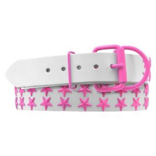 Platinum Pets White Genuine Leather Dog Collar with Stars   Pink (20 24)