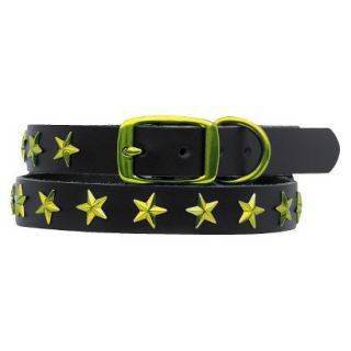 Platinum Pets Black Genuine Leather Dog Collar with Stars   Corona Lime (17 