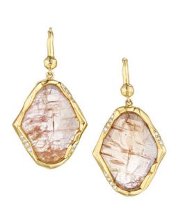 Hexagonal Peach Sapphire/Diamond Earrings