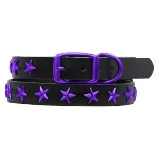 Platinum Pets Black Genuine Leather Dog Collar with Stars   Purple (11   15)