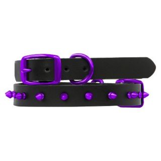 Platinum Pets Black Genuine Leather Dog Collar with Spikes   Purple (9.5   12.