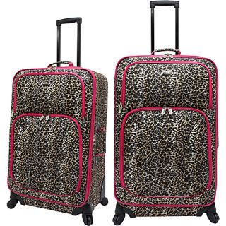 Fashion Leopard 2 Piece Spinner Luggage Set Leopard with Fuchsia T