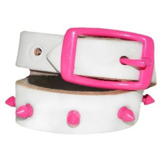 Platinum Pets White Genuine Leather Dog Collar with Spikes   Pink (17 20)