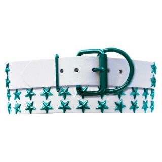 Platinum Pets White Genuine Leather Dog Collar with Stars   Teal (20 24)