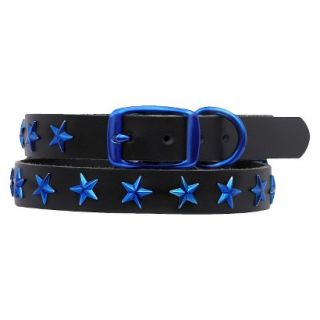 Platinum Pets Black Genuine Leather Dog Collar with Stars   Blue (17 20)