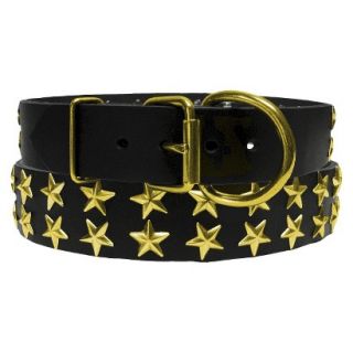 Platinum Pets Black Genuine Leather Dog Collar with Stars   Gold ( 20 24)