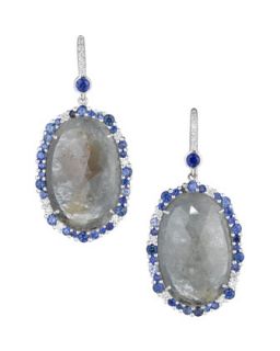 Oval Sapphire & Diamond Earrings, Gray Blue