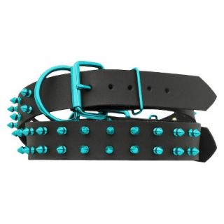 Platinum Pets Black Genuine Leather Dog Collar with Spikes   Teal (20 24)