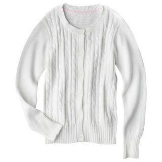 Cherokee Girls School Uniform Cable Knit Button Down Cardigan   True White L