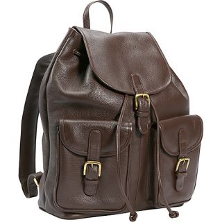 Leather Backpack w/Two Pockets   Dark Brown