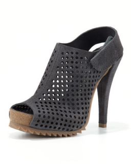 Womens Perforated Suede Slingback Bootie, Coal   Pedro Garcia
