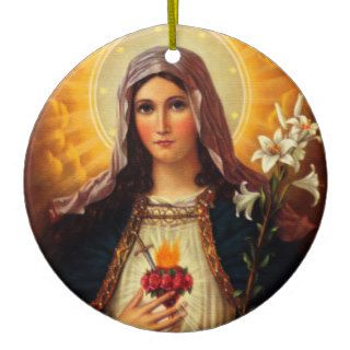 Christian Art of Sacred Heart of Jesus and Mary Christmas Ornaments