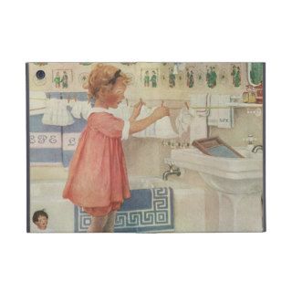 Vintage Girl, Child Doing Laundry Hanging Clothes Covers For iPad Mini