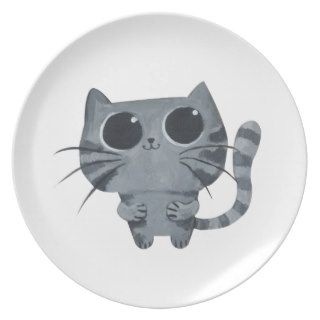 Cute Grey Cat with big black eyes Plates