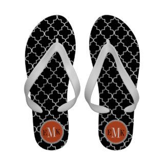 Black White Moroccan Quatrefoil Orange Monogram Sandals